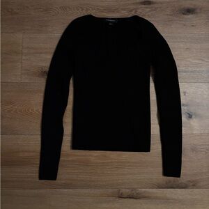 Club Monaco Black Ribbed V-Neck Knit Top